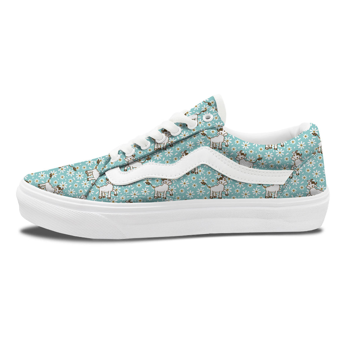 Cow And Cartoon Daisy Print Pattern Skate Shoes-grizzshop