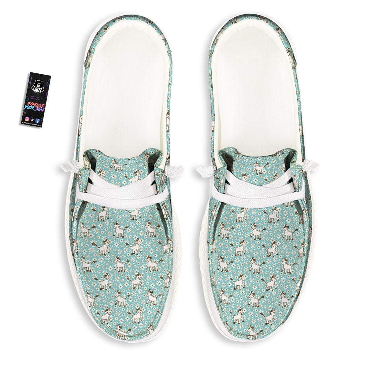 Cow And Cartoon Daisy Print Pattern White Loafers-grizzshop
