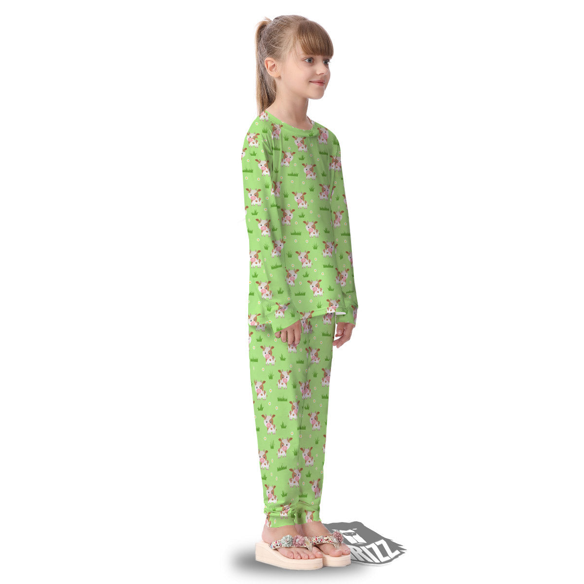 Cow And Green Grass Print Pattern Kid's Pajamas-grizzshop