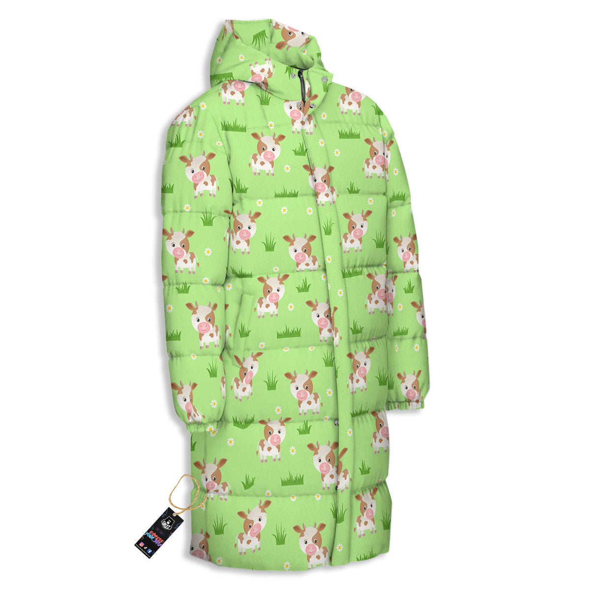 Cow And Green Grass Print Pattern Long Down Jacket-grizzshop