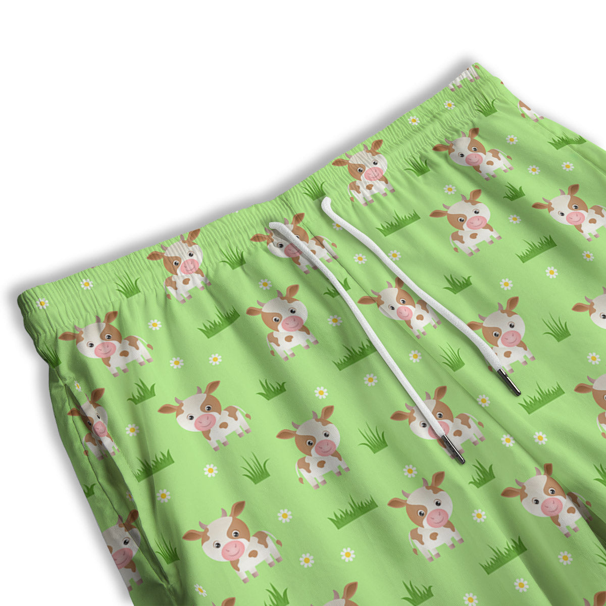 Cow And Green Grass Print Pattern Men's Athletic Shorts