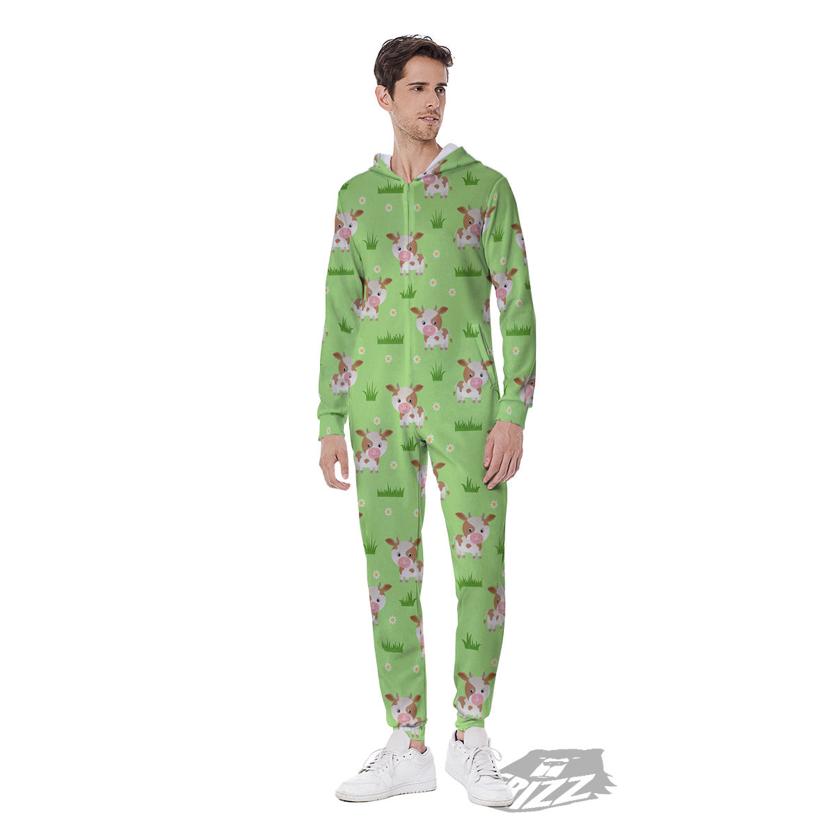 Cow And Green Grass Print Pattern Men's Jumpsuit-grizzshop