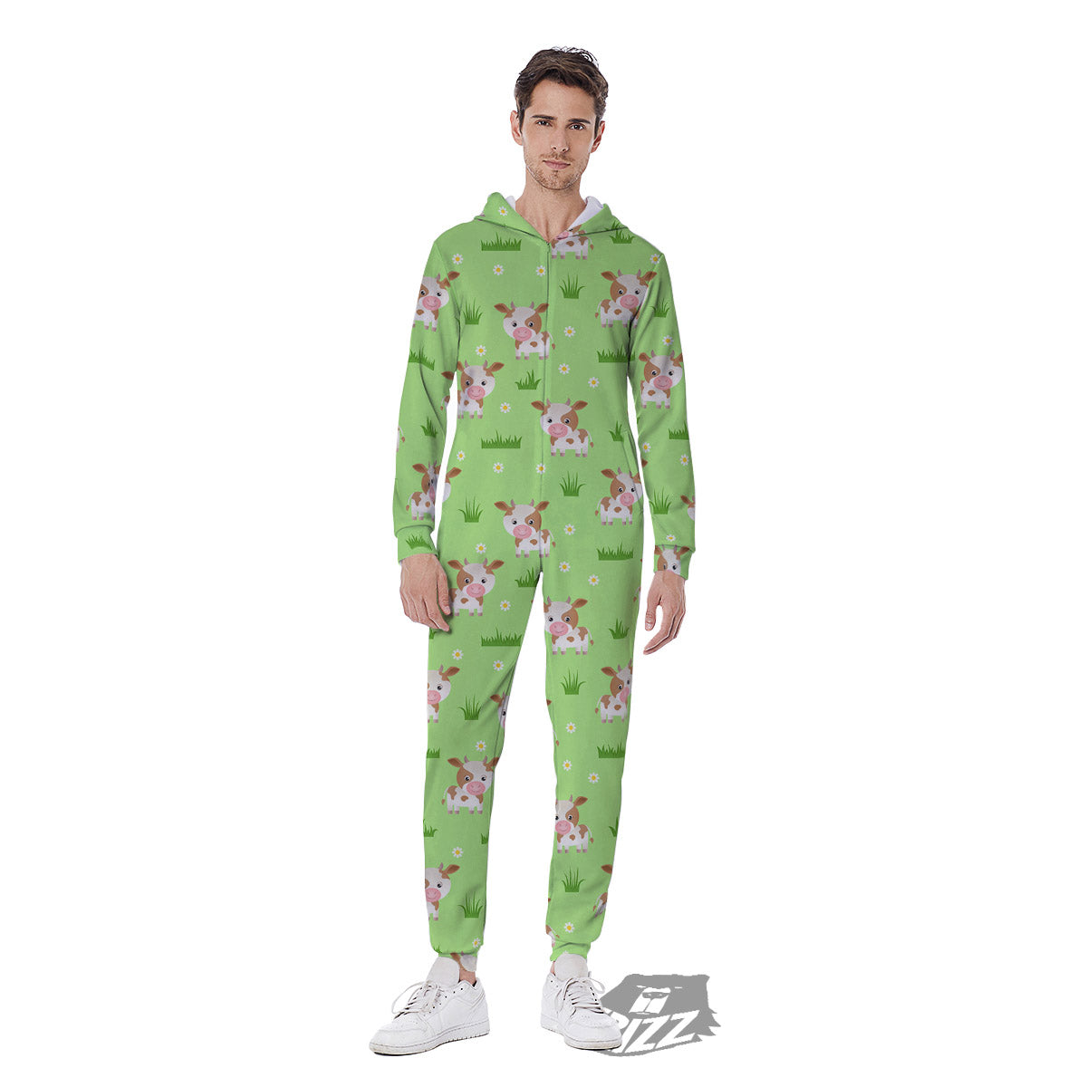 Cow And Green Grass Print Pattern Men's Jumpsuit-grizzshop