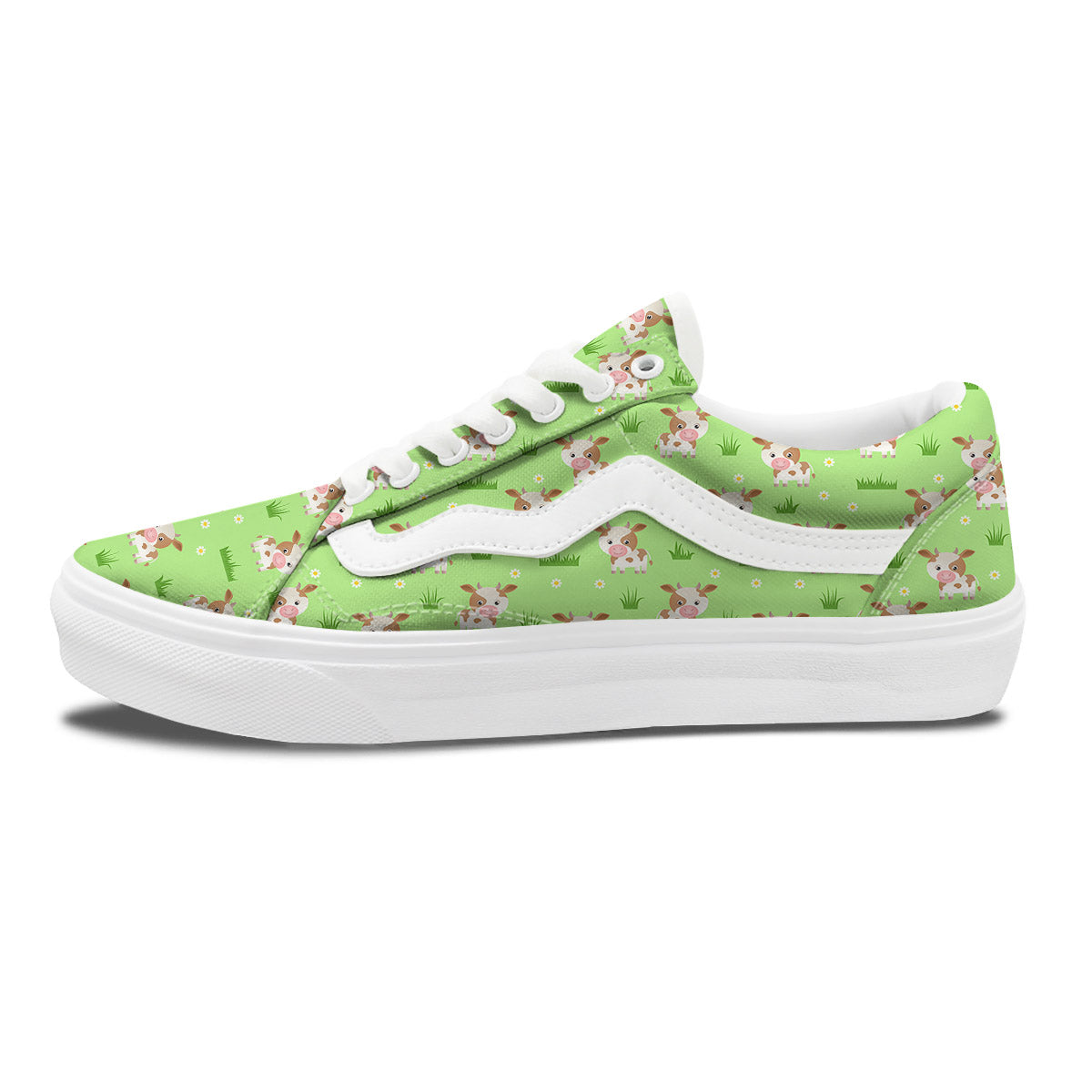 Cow And Green Grass Print Pattern Skate Shoes-grizzshop