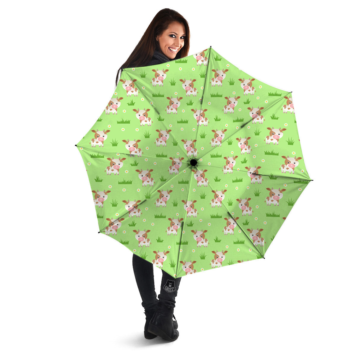 Cow And Green Grass Print Pattern Umbrella-grizzshop