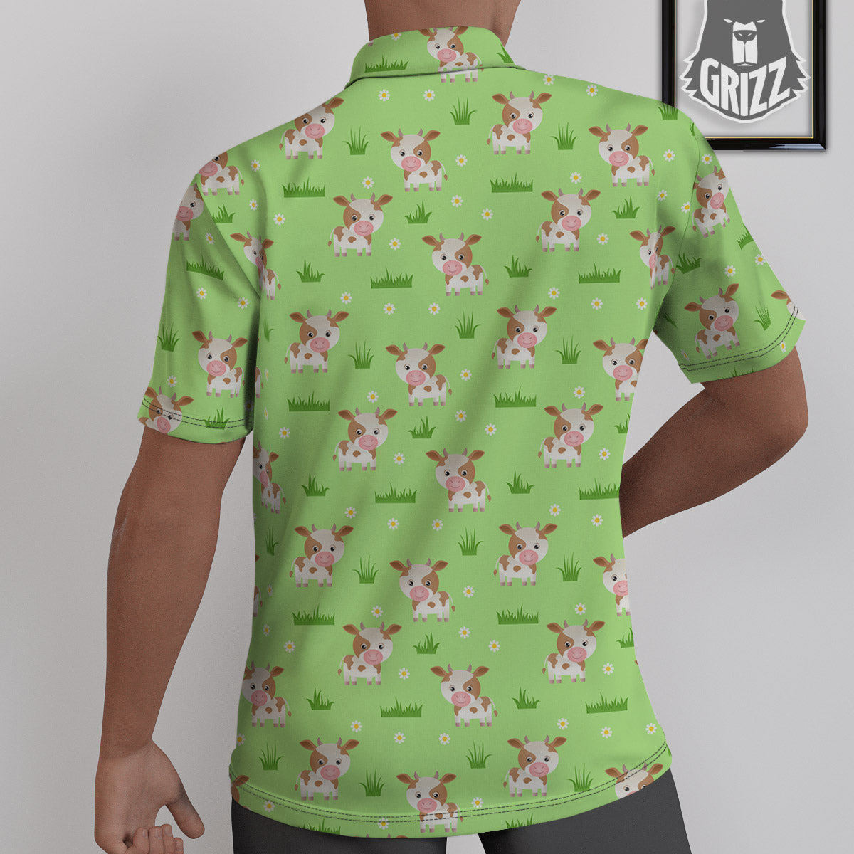 Cow And Green Grass Print Pattern Untucked Shirts-grizzshop