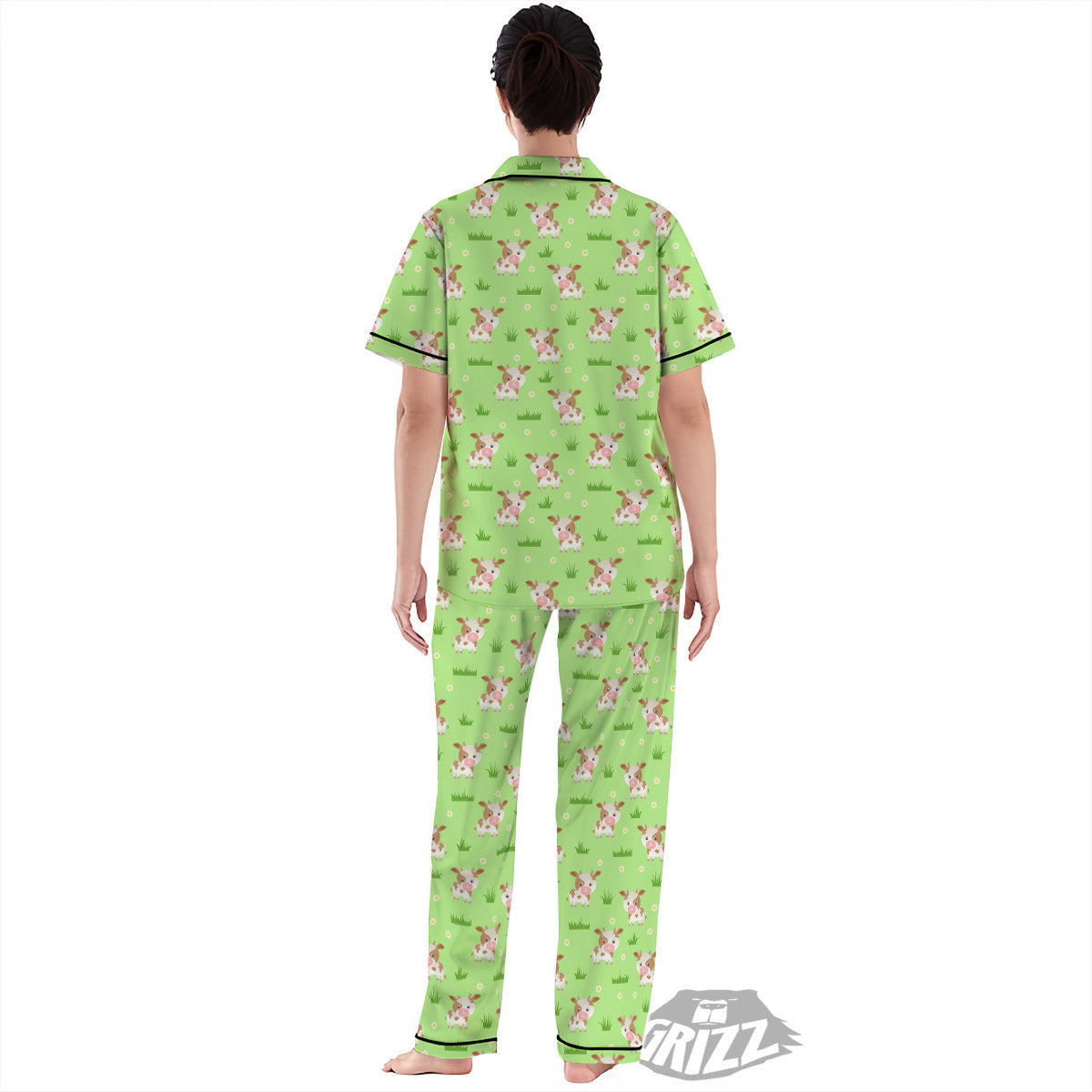 Cow And Green Grass Print Pattern Women's Pajamas Set-grizzshop
