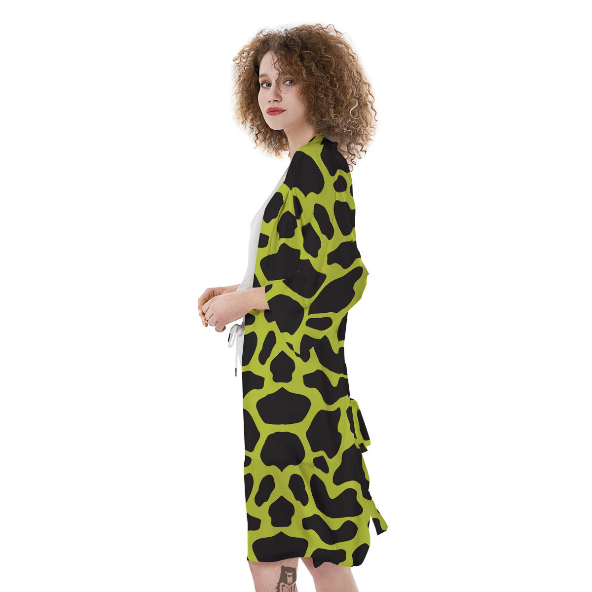 Cow Black And Lime Green Print Pattern Kimono-grizzshop