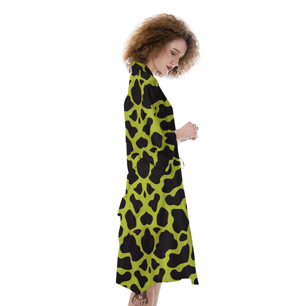 Cow Black And Lime Green Print Pattern Kimono-grizzshop