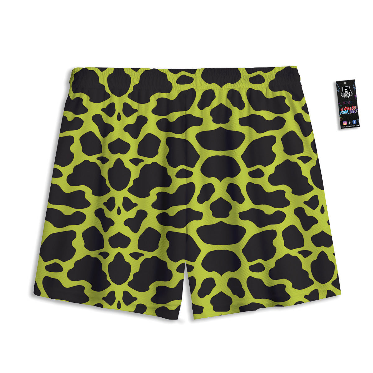 Cow Black And Lime Green Print Pattern Mesh Shorts