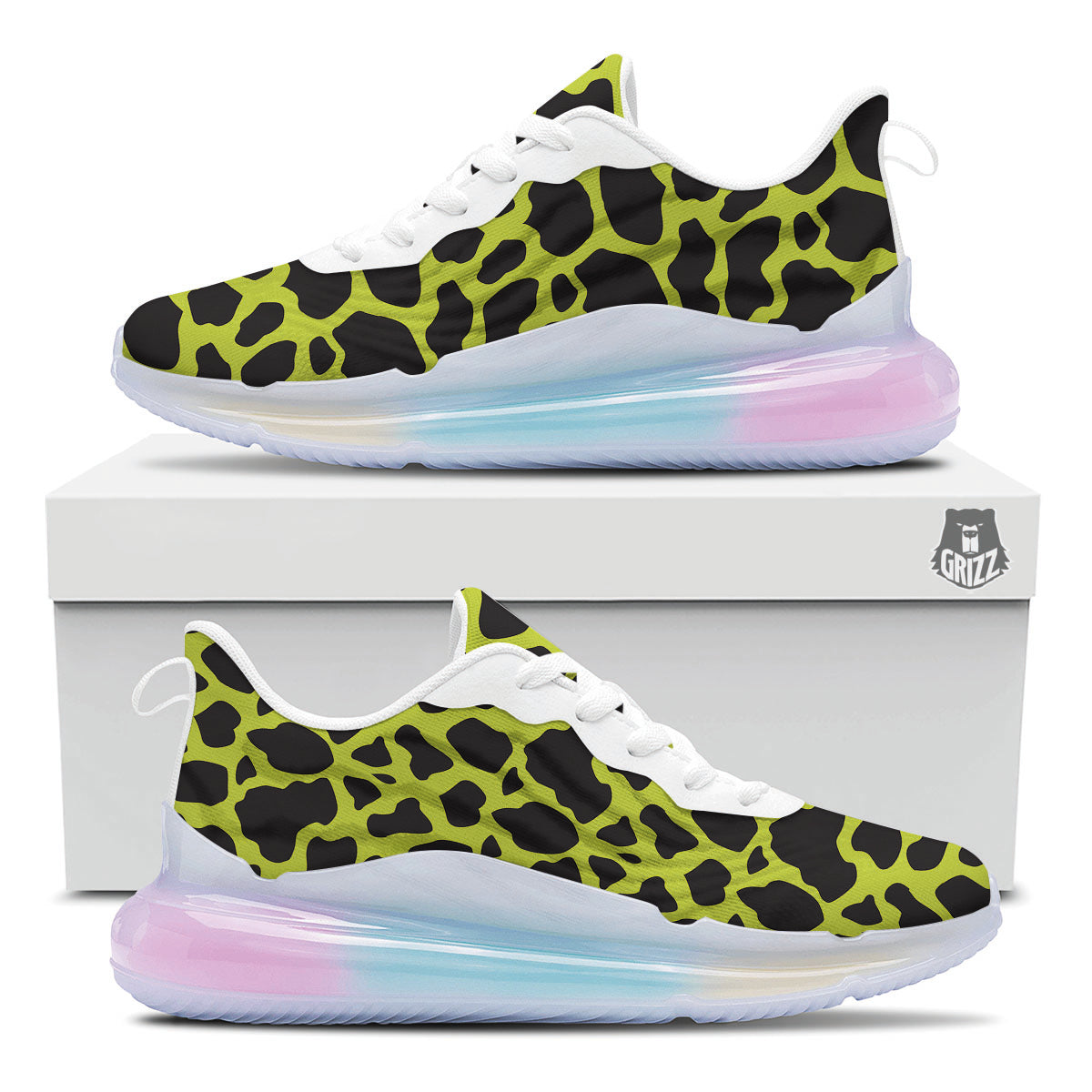 Cow Black And Lime Green Print Pattern Running Sneakers-grizzshop