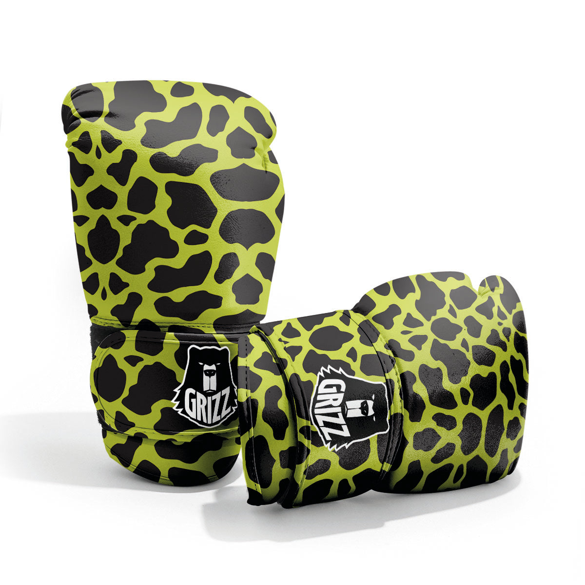 Cow Black And Lime Green Print Pattern Pro Boxing Glove