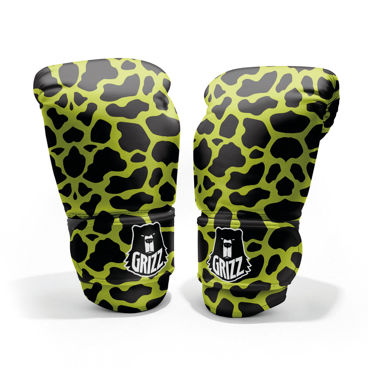 Cow Black And Lime Green Print Pattern Pro Boxing Glove
