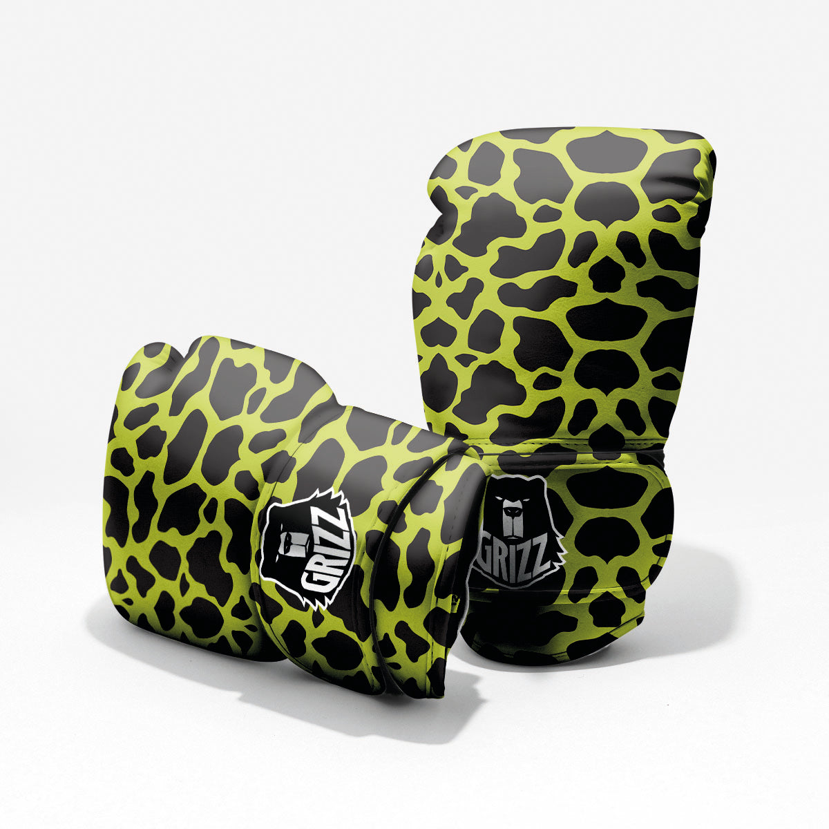 Cow Black And Lime Green Print Pattern Pro Boxing Glove