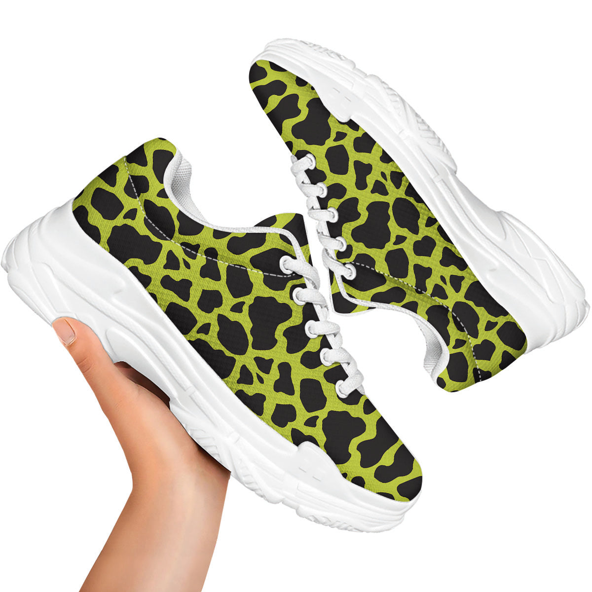 Cow Black And Lime Green Print Pattern White Chunky Shoes-grizzshop