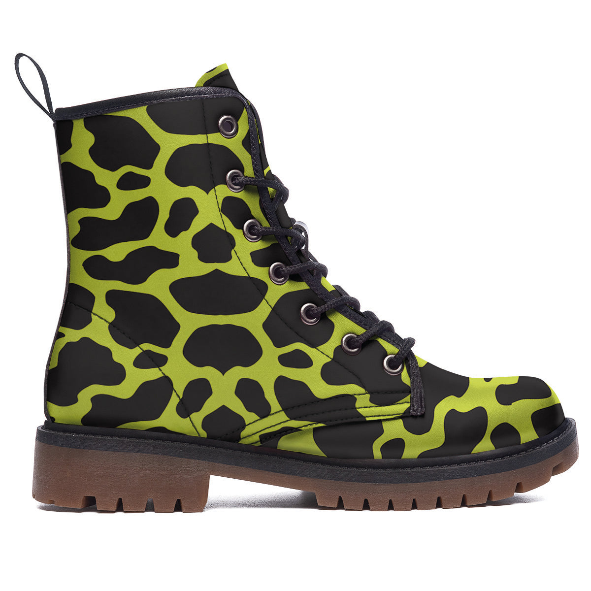 Cow Black And Lime Green Print Pattern Work Boots-grizzshop
