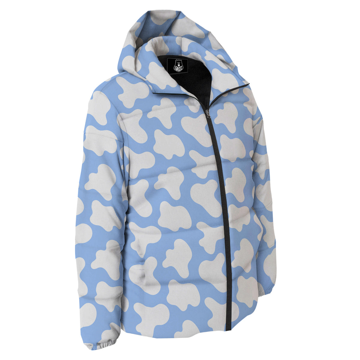Cow Blue And White Print Pattern Down Jacket-grizzshop