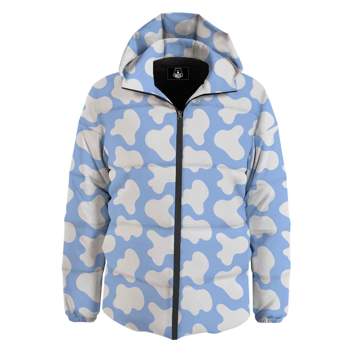 Cow Blue And White Print Pattern Down Jacket-grizzshop