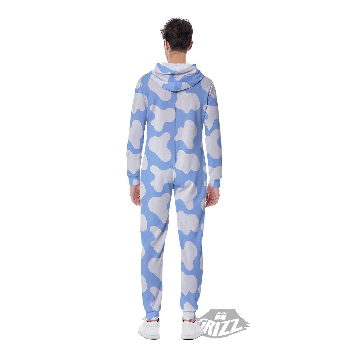 Cow Blue And White Print Pattern Men's Jumpsuit-grizzshop