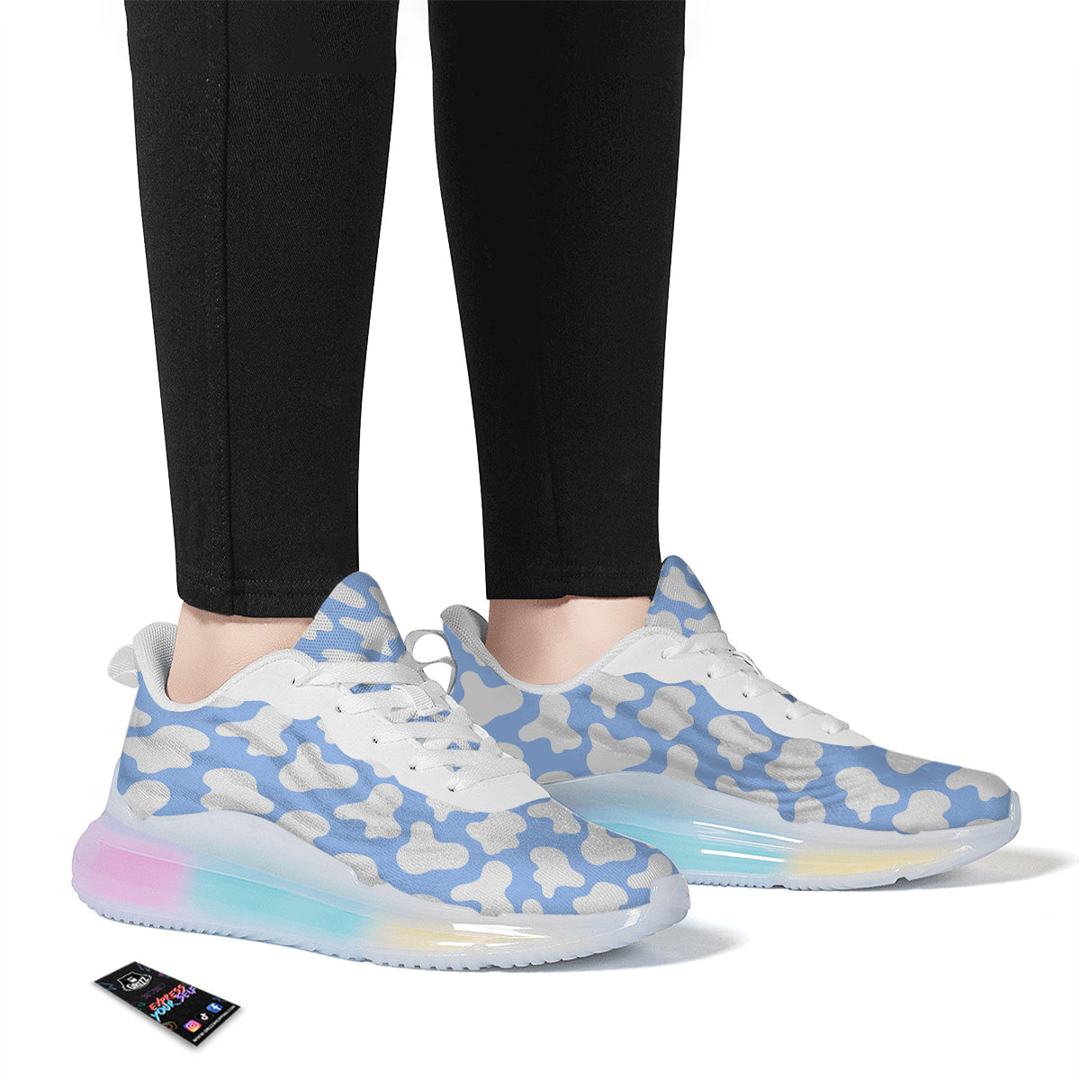 Cow Blue And White Print Pattern Running Sneakers-grizzshop