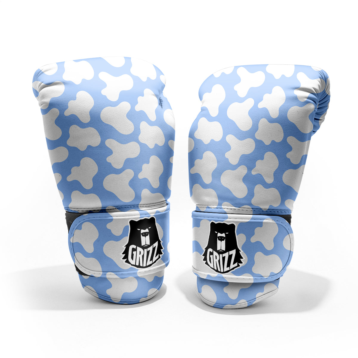 Cow Blue And White Print Pattern Pro Boxing Glove