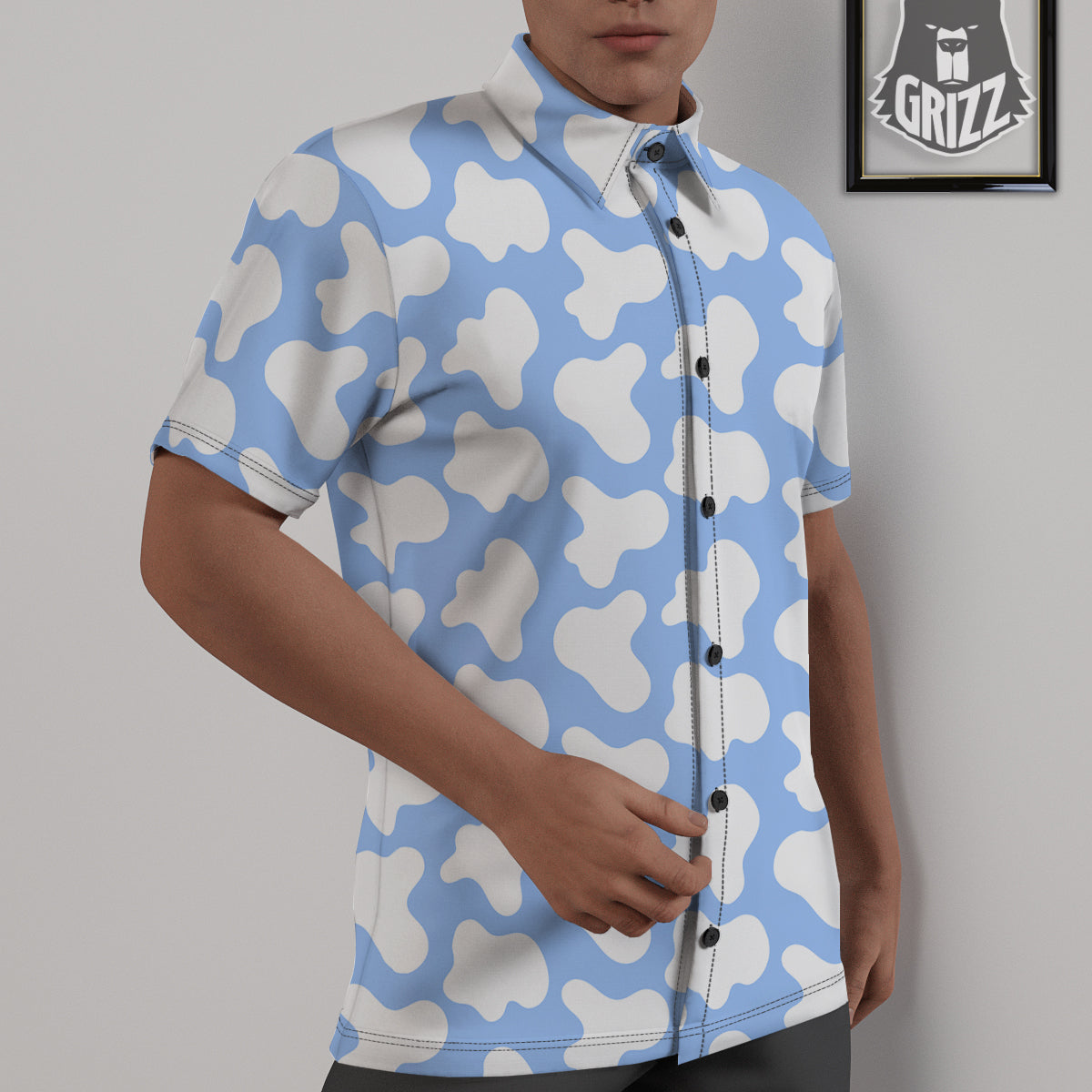 Cow Blue And White Print Pattern Untucked Shirts-grizzshop