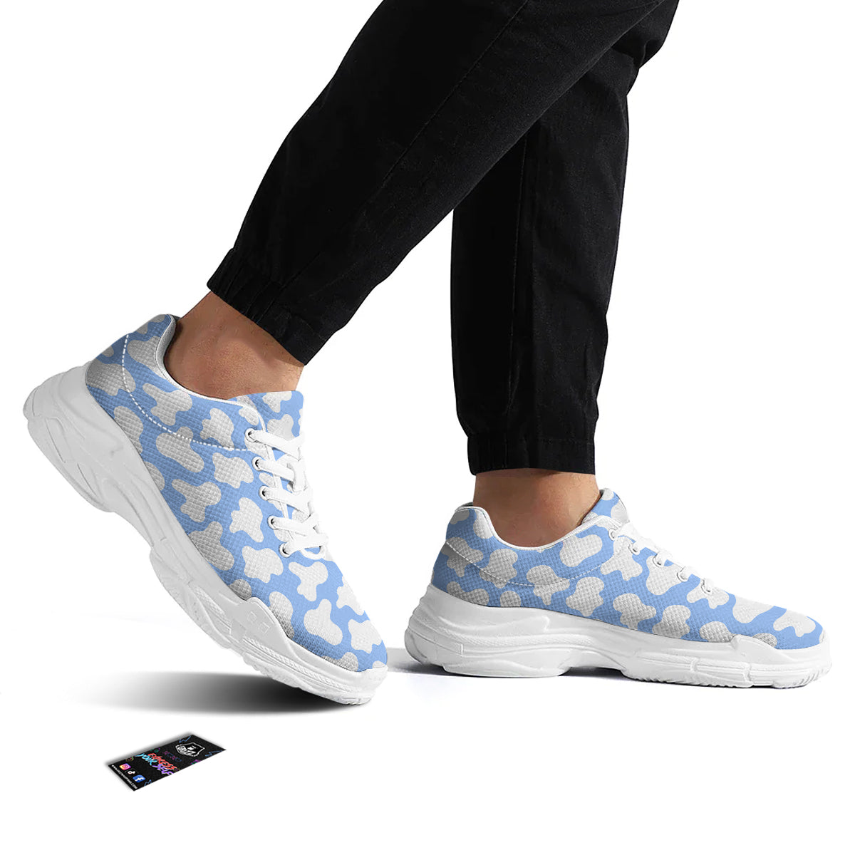 Cow Blue And White Print Pattern White Chunky Shoes-grizzshop