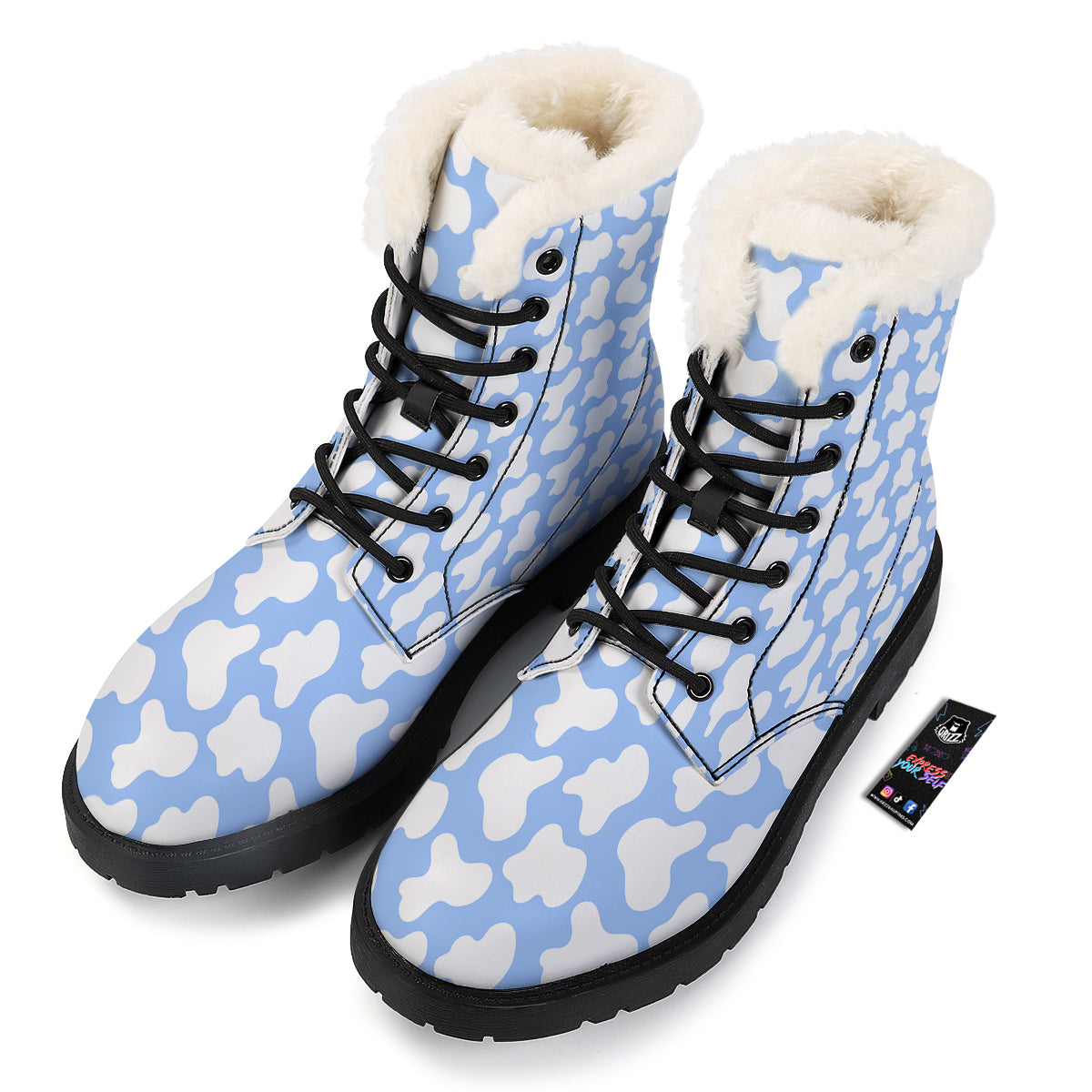 Cow Blue And White Print Pattern Winter Boots-grizzshop