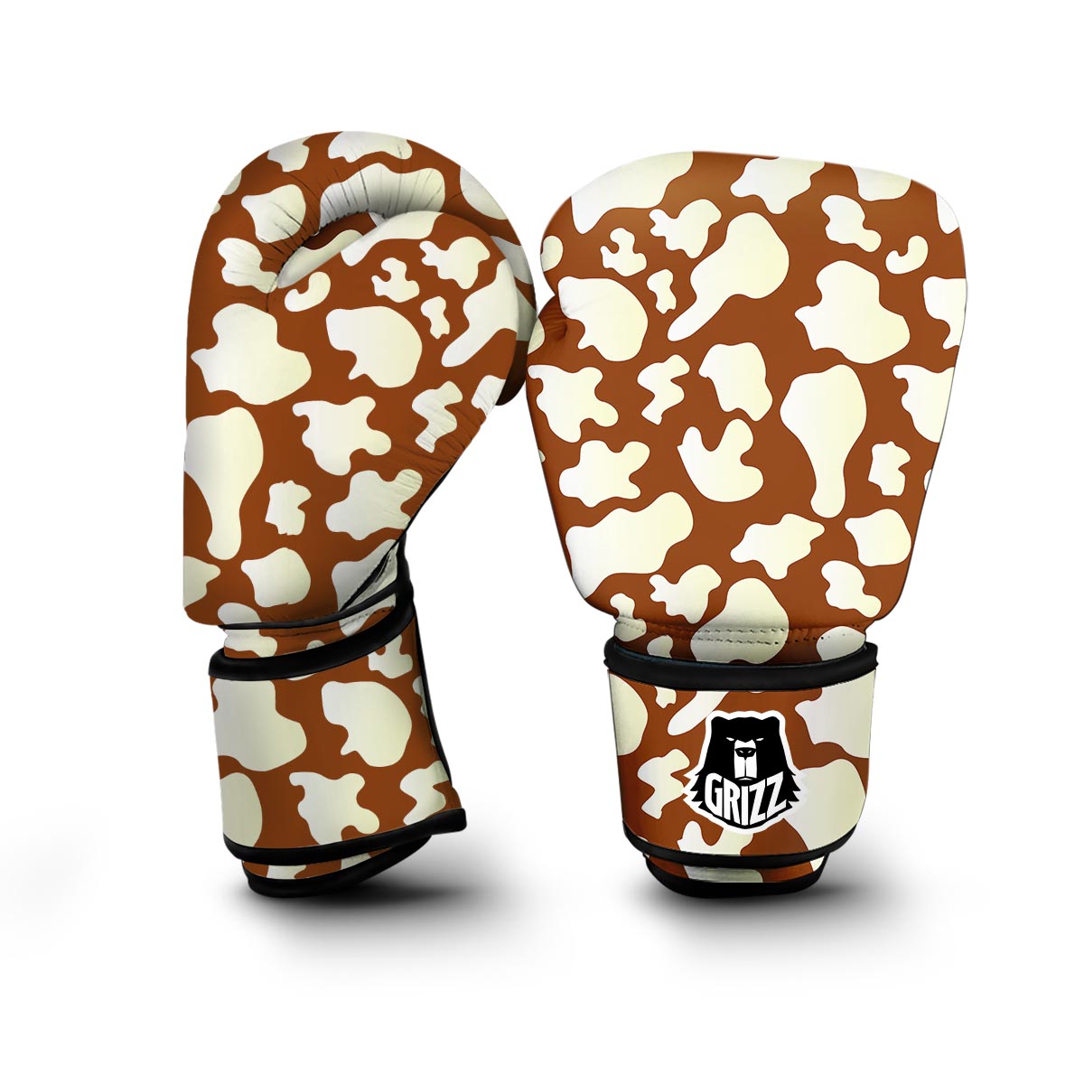 Cow Brown Pattern Print Boxing Gloves-grizzshop