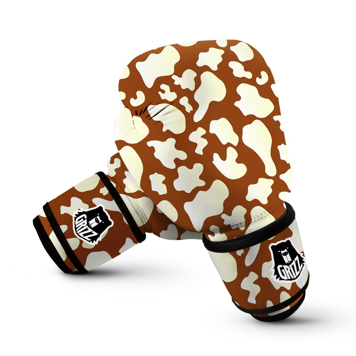 Cow Brown Pattern Print Boxing Gloves-grizzshop
