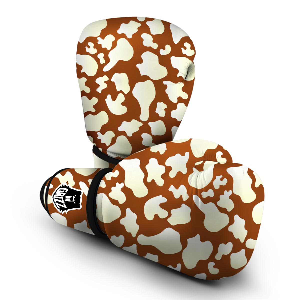 Cow Brown Pattern Print Boxing Gloves-grizzshop