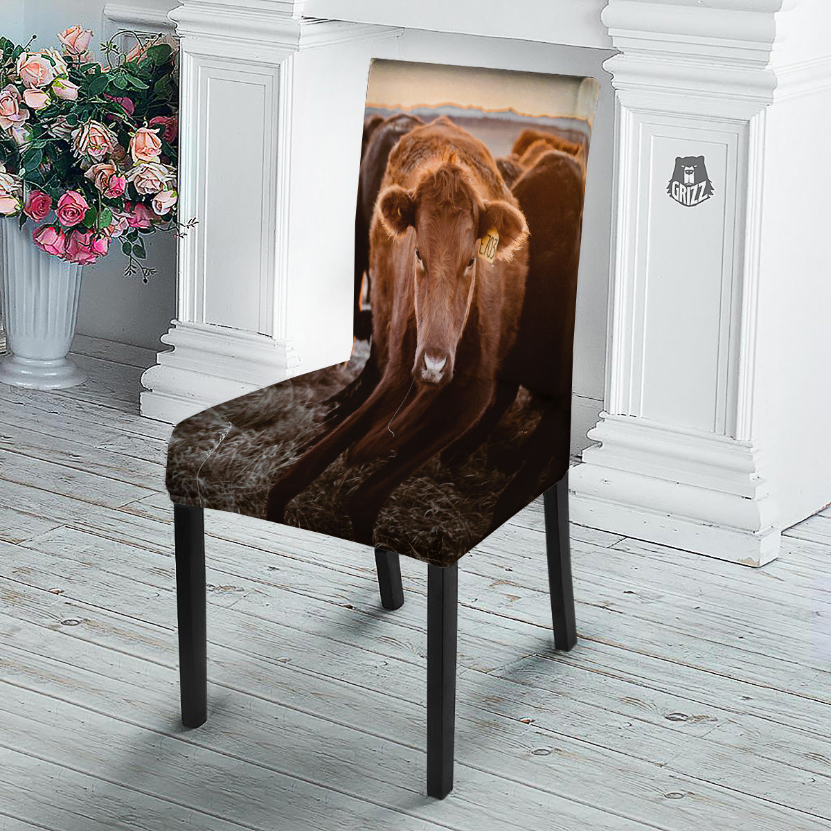 Cow Brown Print Dining Chair Slipcover-grizzshop