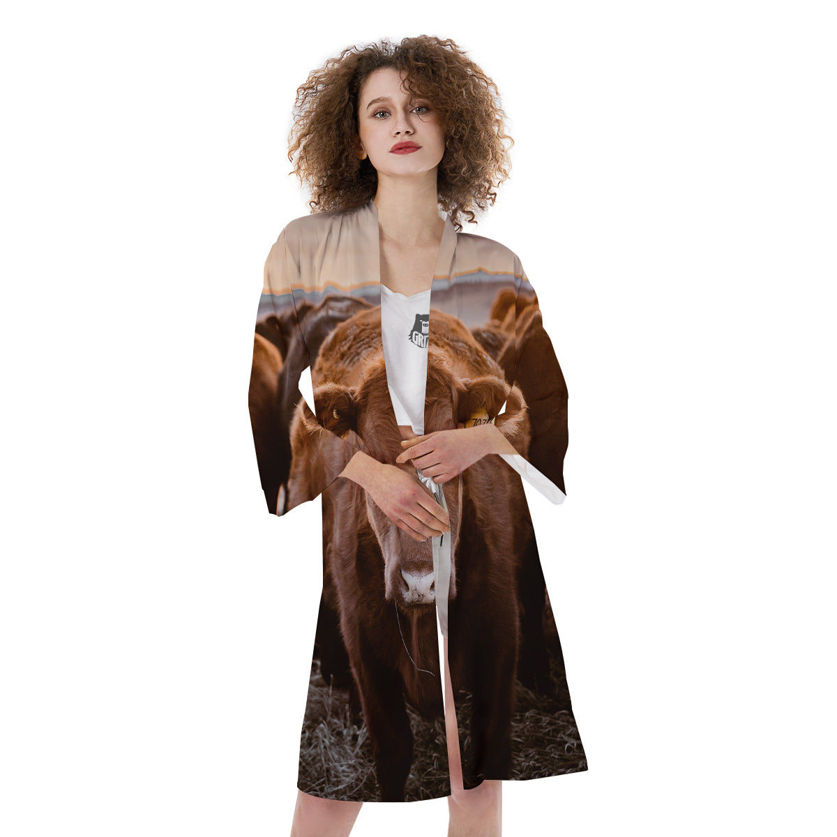 Cow Brown Print Kimono-grizzshop
