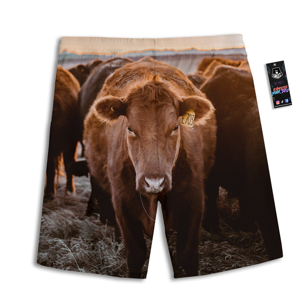 Cow Brown Print Men's Athletic Shorts