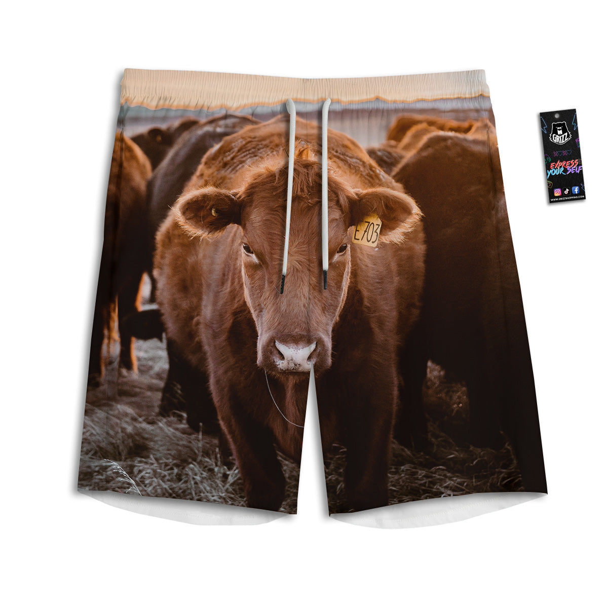 Cow Brown Print Men's Athletic Shorts