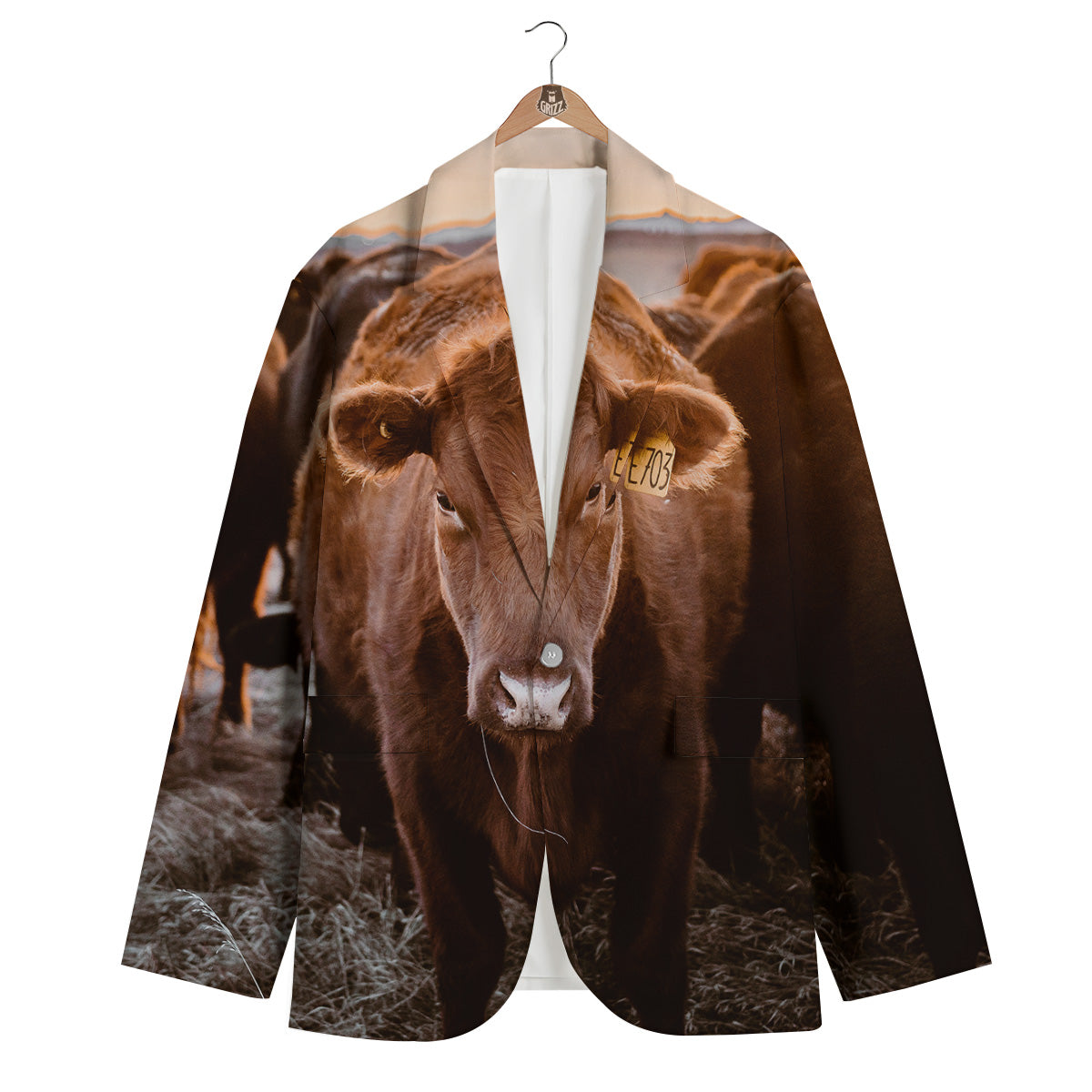 Cow Brown Print Men's Blazer-grizzshop
