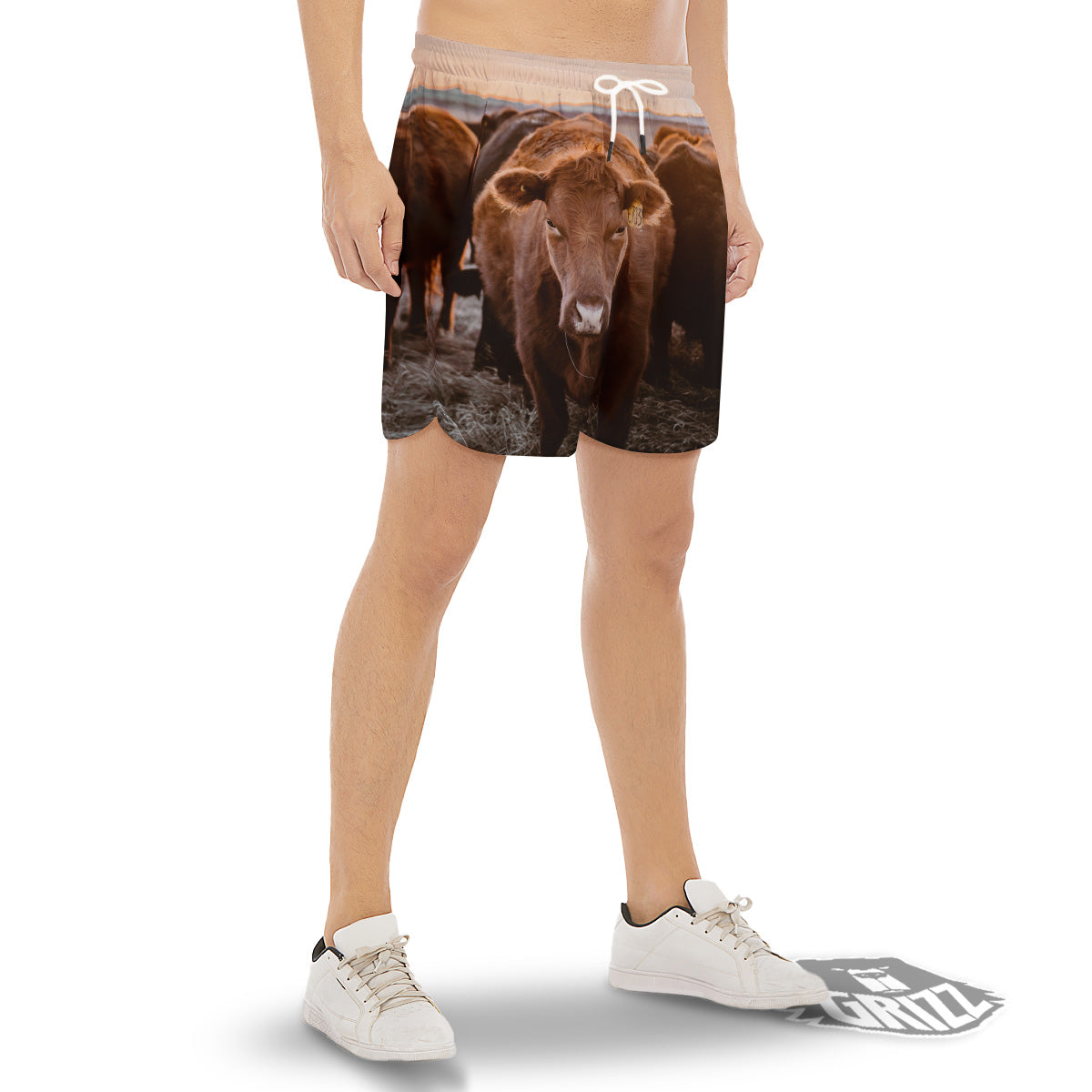 Cow Brown Print Men's Gym Shorts-grizzshop