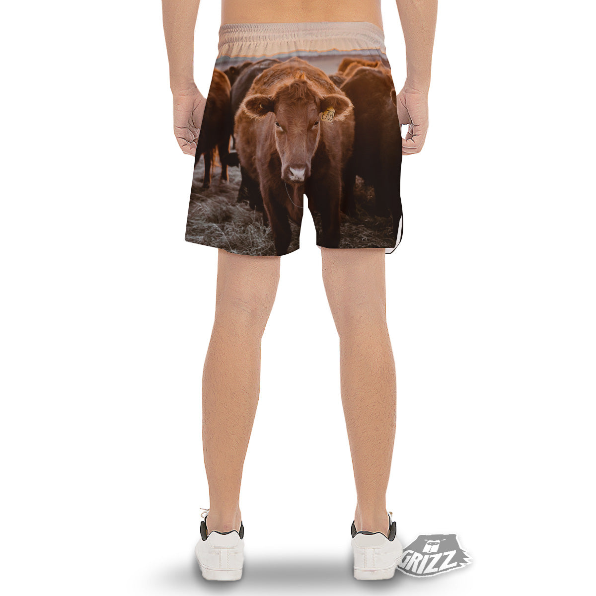 Cow Brown Print Men's Gym Shorts-grizzshop