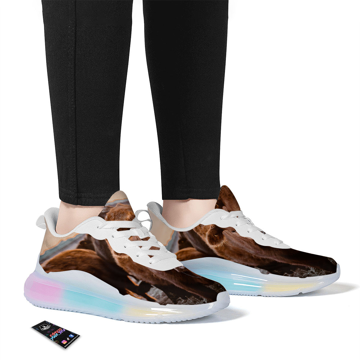 Cow Brown Print Running Sneakers-grizzshop
