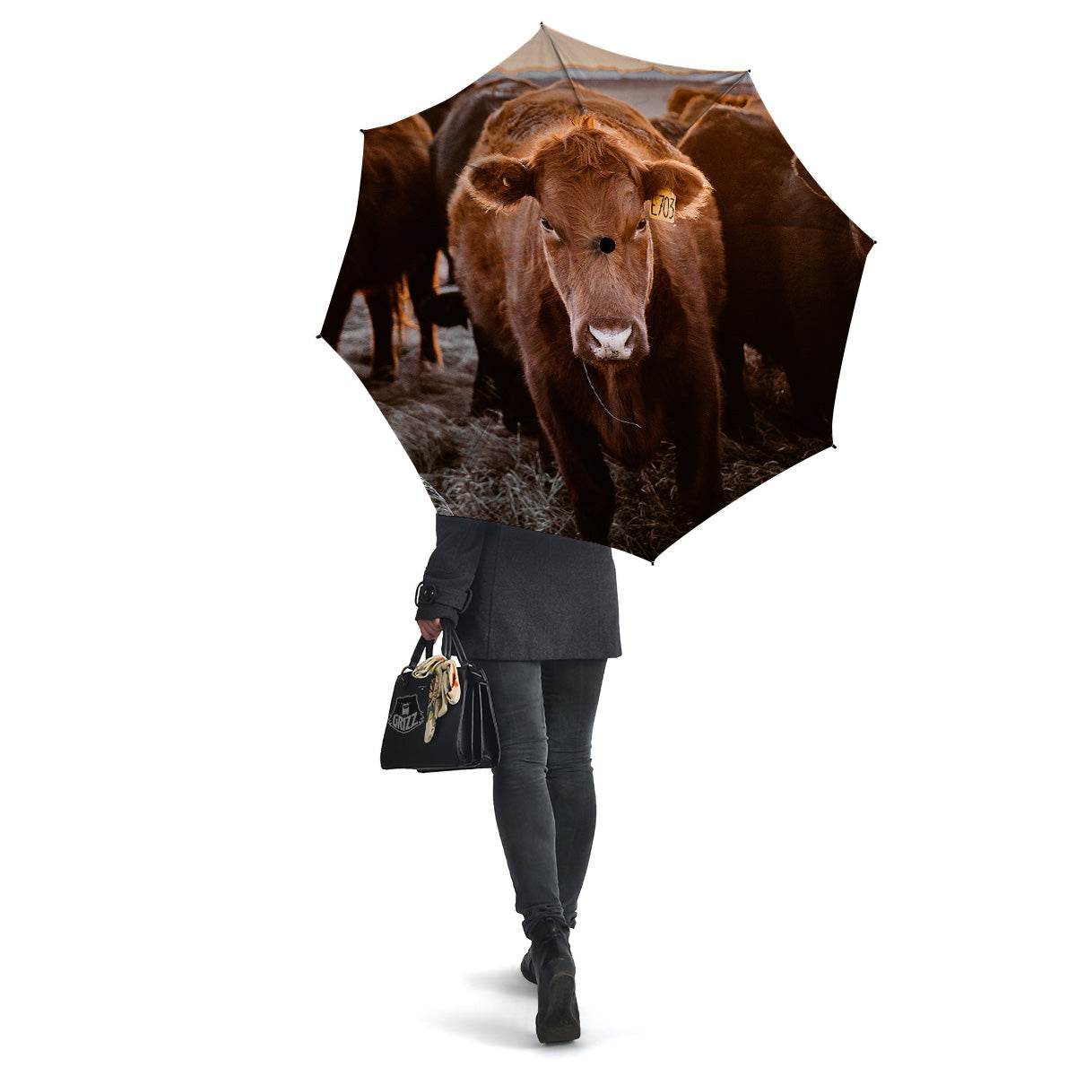 Cow Brown Print Umbrella-grizzshop