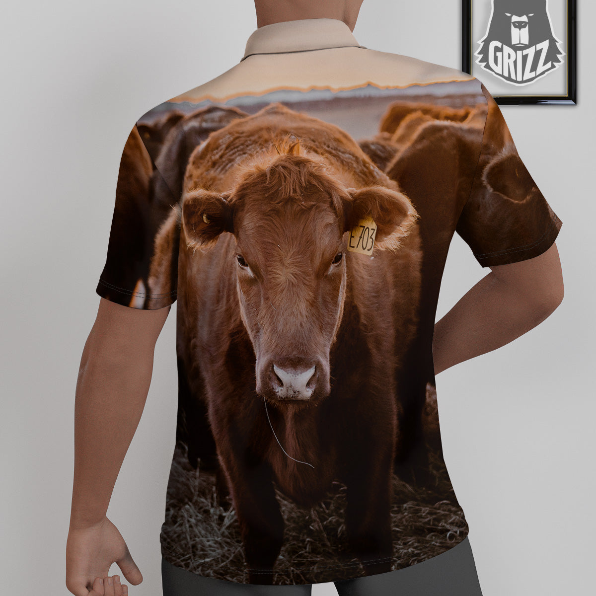Cow Brown Print Untucked Shirts-grizzshop
