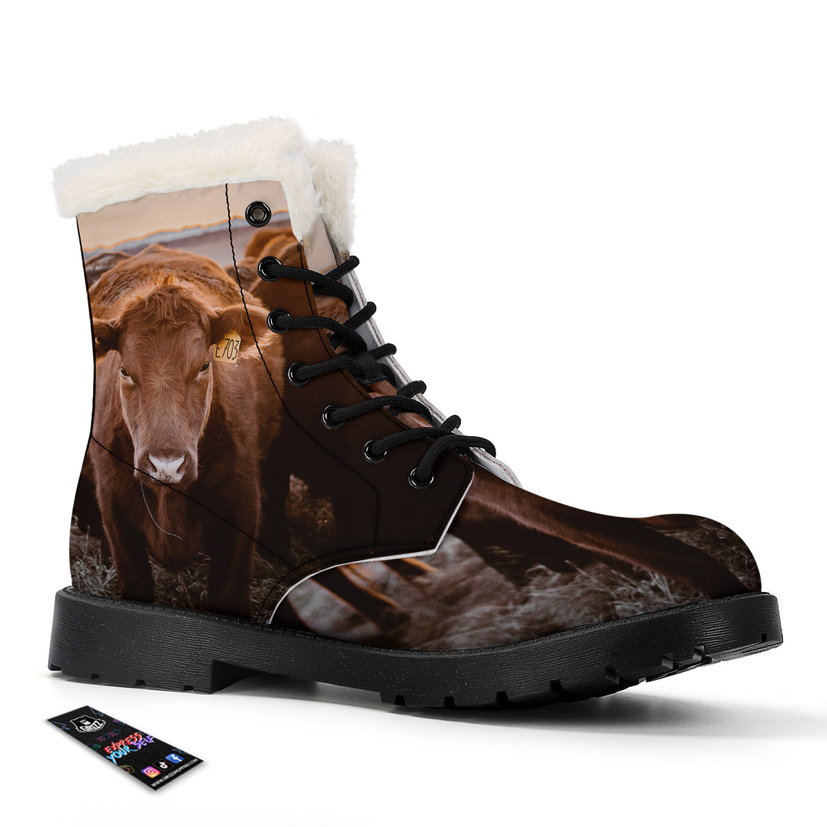 Cow Brown Print Winter Boots-grizzshop