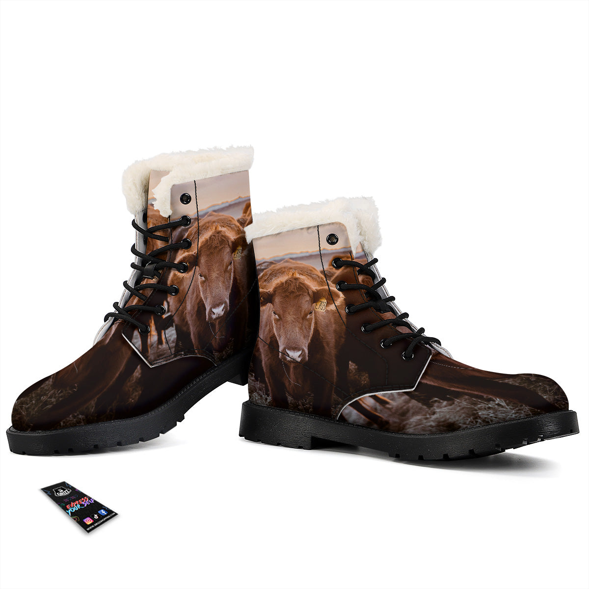 Cow Brown Print Winter Boots-grizzshop