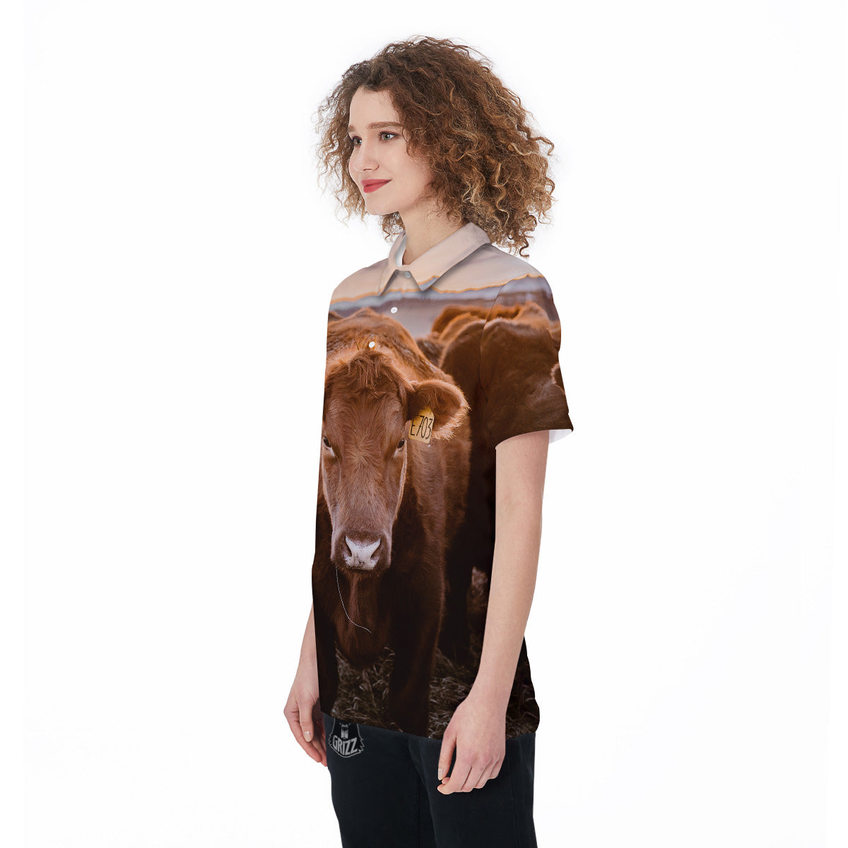 Cow Brown Print Women's Golf Shirts-grizzshop