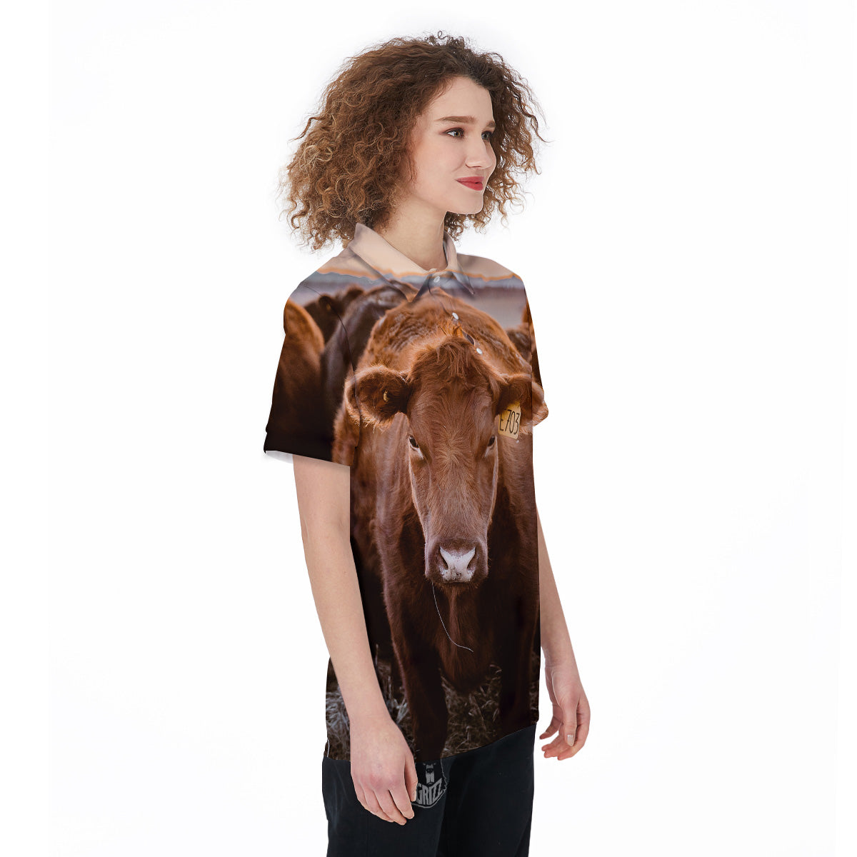 Cow Brown Print Women's Golf Shirts-grizzshop