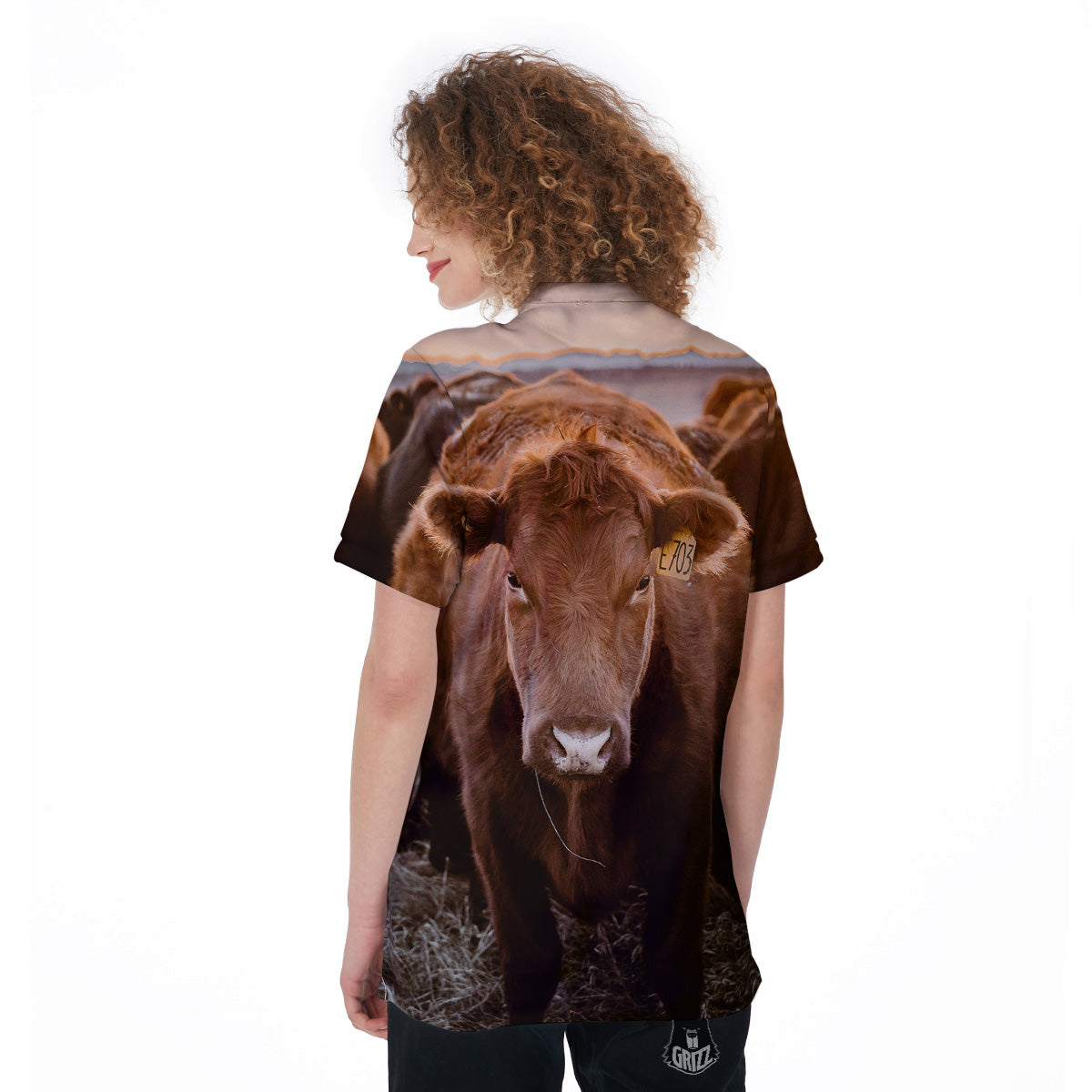Cow Brown Print Women's Golf Shirts-grizzshop