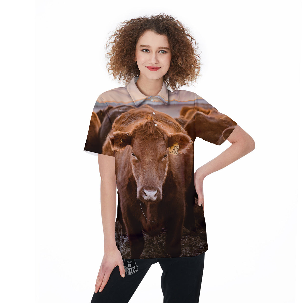 Cow Brown Print Women's Golf Shirts-grizzshop