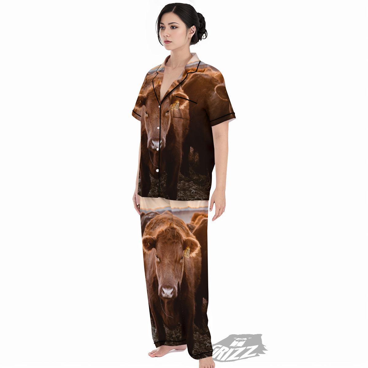 Cow Brown Print Women's Pajamas Set-grizzshop