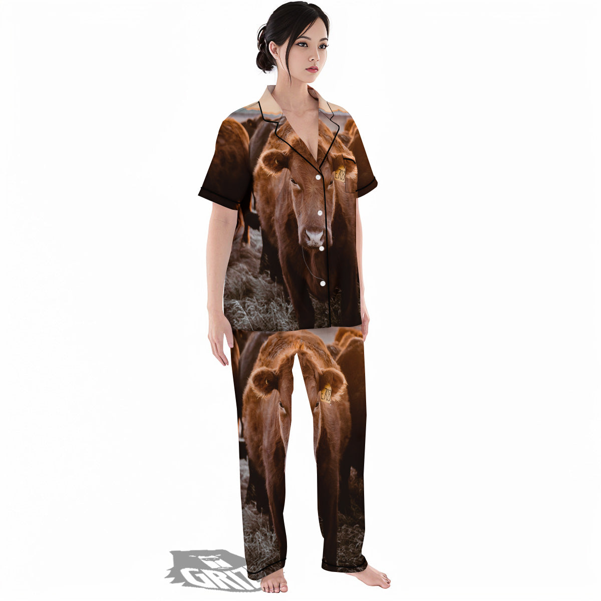Cow Brown Print Women's Pajamas Set-grizzshop