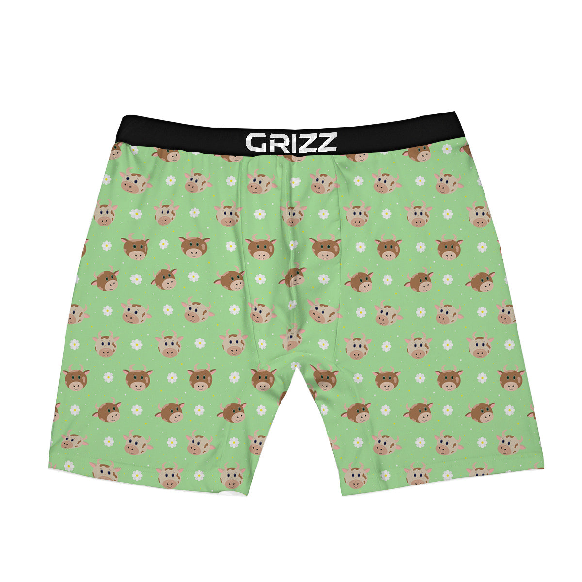 Cow Cartoon And Daisy Flower Print Boxer Briefs-grizzshop
